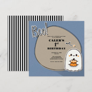 Invitation Fête d'anniversaire Halloween bleu pour 1 an de pe