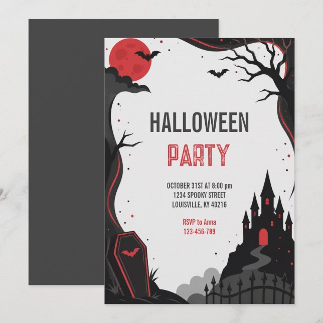Invitation Fête d'anniversaire Halloween Château gothique han (Devant / Derrière)