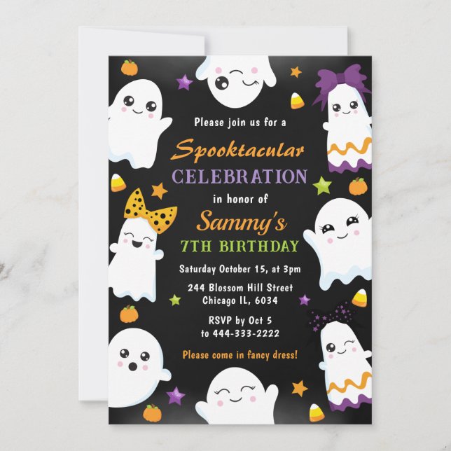 Invitation Fête d'anniversaire Halloween de fantômes mignons (Devant)