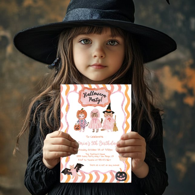 Invitation Fête d'anniversaire Halloween de Kitty adorable (Créateur téléchargé)