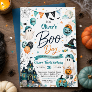 Invitation Fête d'anniversaire Halloween garçon Blue Ghost Bo