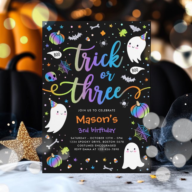 Invitation Fête d'anniversaire Halloween Ghost 3 ans (Créateur téléchargé)