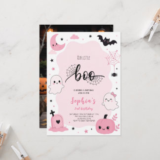 Invitation Fête d'anniversaire Halloween Ghost Kawaii Rose
