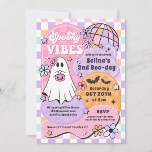Invitation Fête d'anniversaire Halloween Groovy Ghost Vibes S