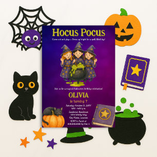Invitation Fête d'anniversaire Halloween Hocus Pocus