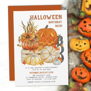 Invitation Fête d'anniversaire Halloween Maison de ferme rust