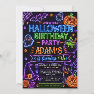 Invitation Fête d'anniversaire Halloween Neon Lumineux