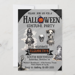 Invitation Fête d'anniversaire Halloween pour filles de tout