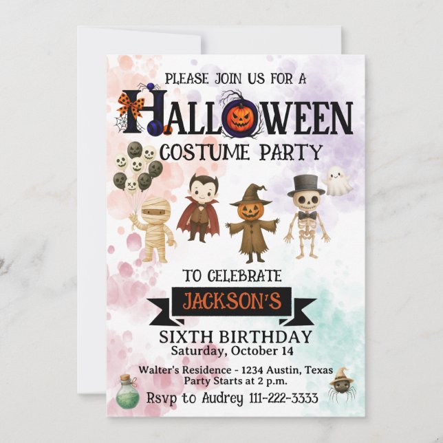 Invitation Fête d'anniversaire Halloween pour tout âge Trick  (Devant)