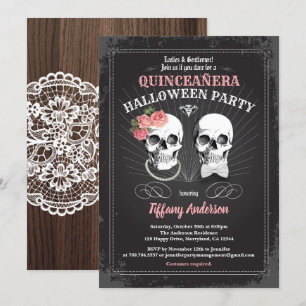 Invitation Fête d'anniversaire Halloween Quinceañera noir ros