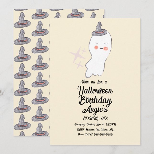 Invitation Fête d'anniversaire Halloween Retro Ghost Doodle  (Devant / Derrière)