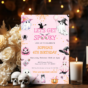 Invitation Fête d'anniversaire Halloween rose
