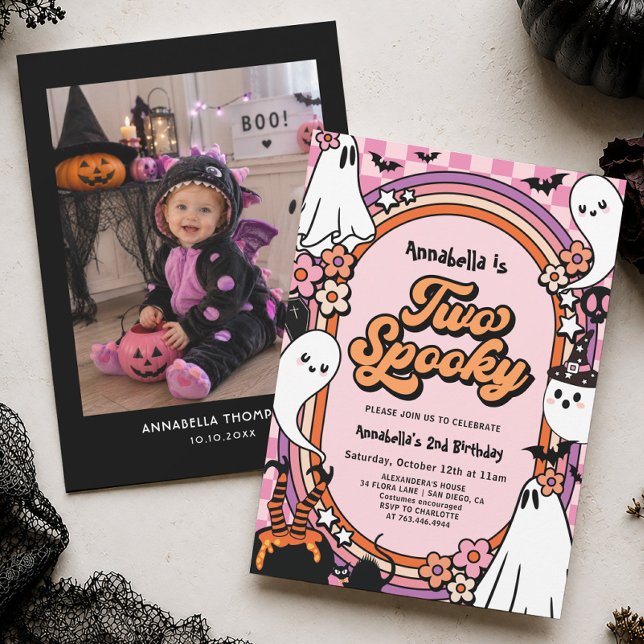 Invitation Fête d'anniversaire Halloween rose pour fille de 2 (Créateur téléchargé)