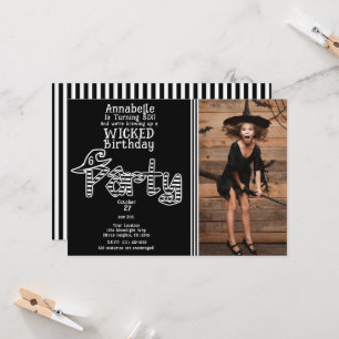 Invitation Fête d'anniversaire Halloween Sorcière Noir Blanc