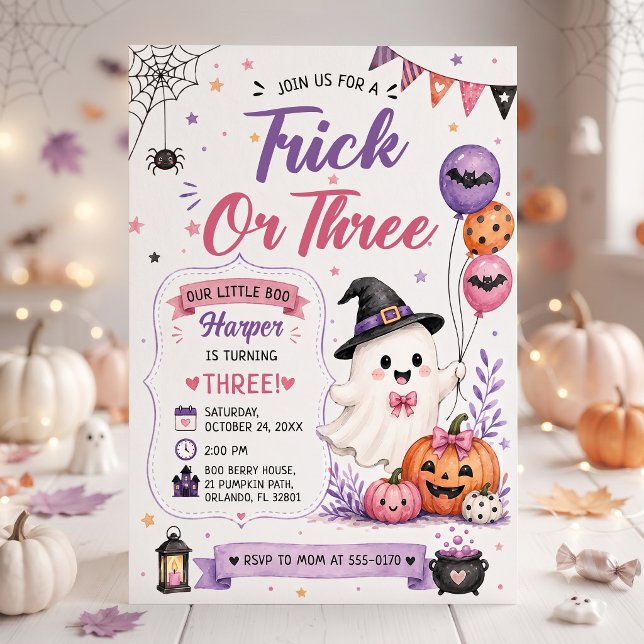 Invitation Fête d'anniversaire Halloween Trick or Three (Créateur téléchargé)