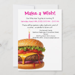 Invitation Fête d'anniversaire Hamburger pour enfants Anniv