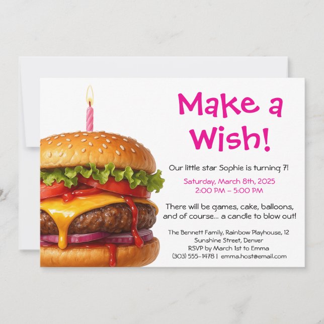 Invitation Fête d'anniversaire Hamburger pour enfants | Anniv (Devant)