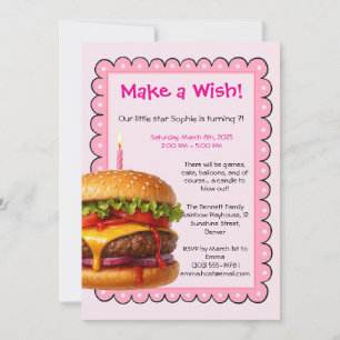 Invitation Fête d'anniversaire Hamburger pour enfants Anniv