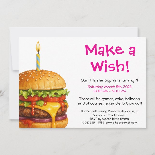 Invitation Fête d'anniversaire Hamburger pour enfants | Anniv (Devant)