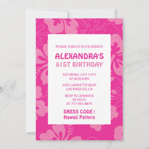Invitation Fête d'anniversaire hawaïenne 61 ans rose