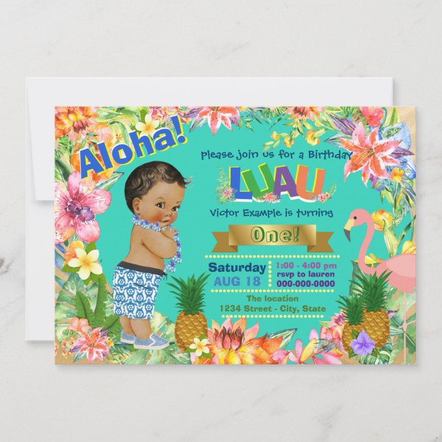 Invitation Fête d'anniversaire hawaïenne de Luau de garçon (Devant)