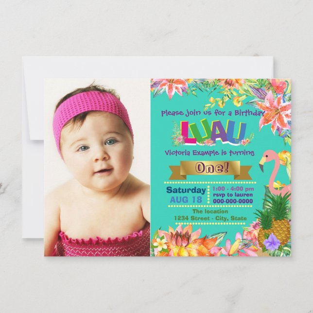 Invitation Fête d'anniversaire Hawaïenne pour filles (Devant)
