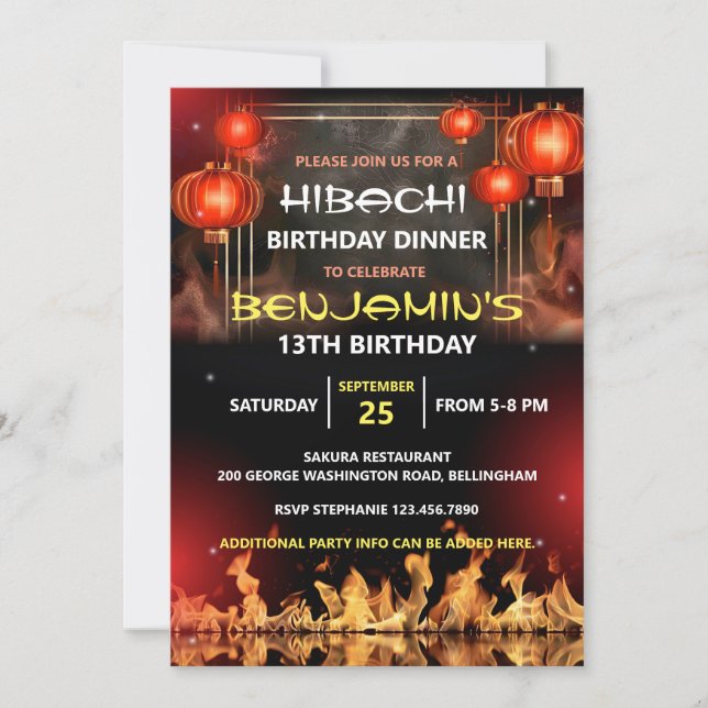 Invitation Fête d'anniversaire Hibachi (Devant)