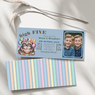 Invitation fête d'anniversaire high five jumeaux thème mapach
