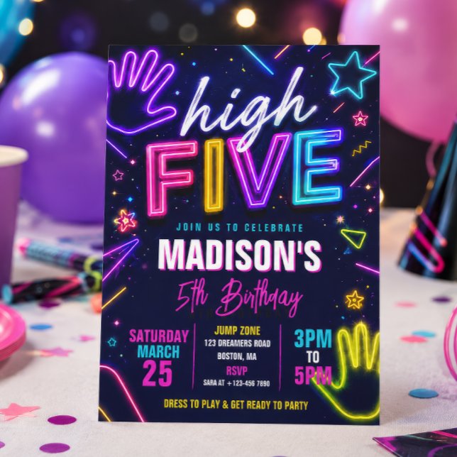 Invitation Fête d'anniversaire High Five Neon Glow (Créateur téléchargé)