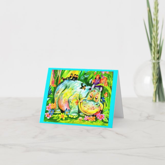 Invitation fête d'anniversaire hippopotame colorée (Devant)