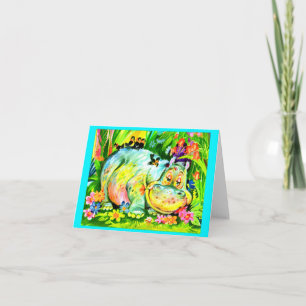 Invitation fête d'anniversaire hippopotame colorée