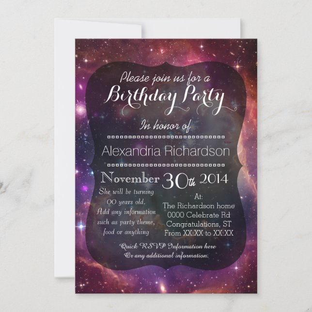 Invitation Fête d'anniversaire Hipster galaxy (Devant)