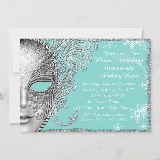 Invitation Fête d'anniversaire hivernale de couleur bleu sarc (Devant)