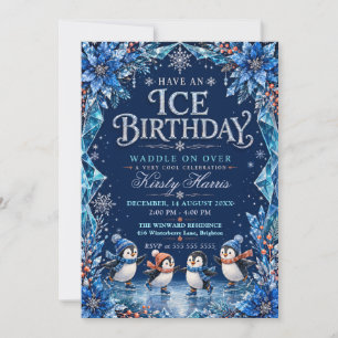 Invitation Fête d'anniversaire hivernale de pingouin