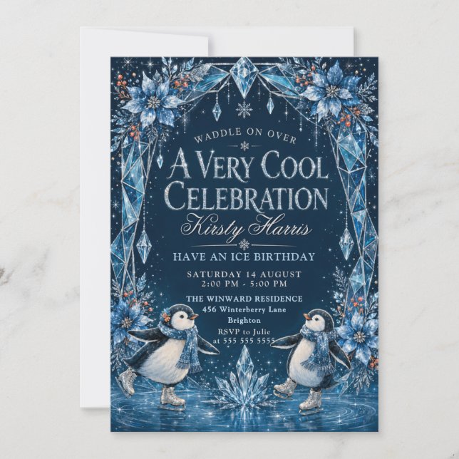 Invitation Fête d'anniversaire hivernale de pingouin (Devant)