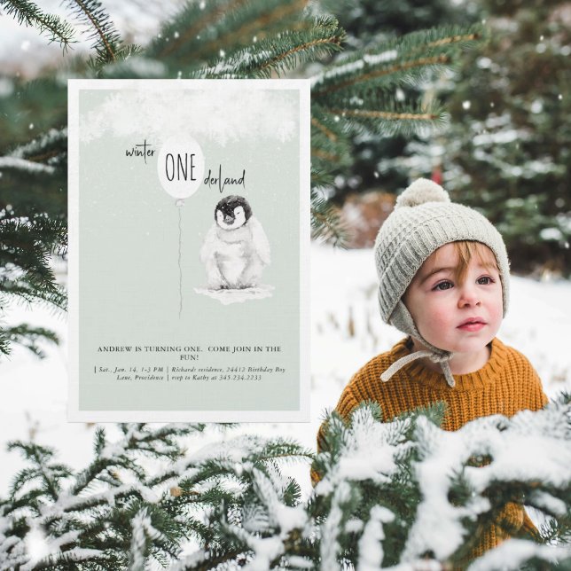 Invitation Fête d'anniversaire hivernale pour un 1er annivers (Créateur téléchargé)