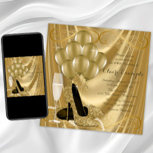 Invitation Fête d'anniversaire Hollywood Glamour Gold