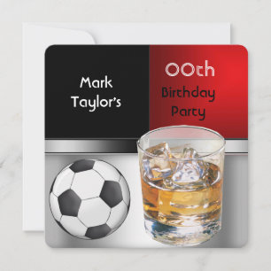 Invitation Fête d'anniversaire homme âge rouge boire football