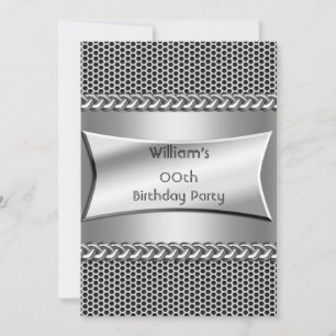 Invitation Fête d'anniversaire homme Métal argenté Chrome