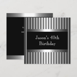 Invitation Fête d'anniversaire homme métal chrome noir argent