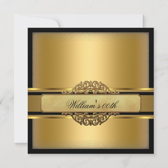 Invitation Fête d'anniversaire homme noir et or (Devant)