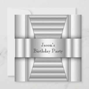 Invitation Fête d'anniversaire homme style blanc argenté