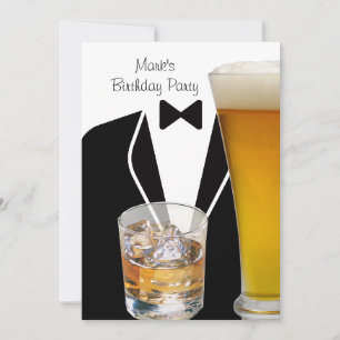 Invitation Fête d'anniversaire Hommes Bière Whisky Smoking