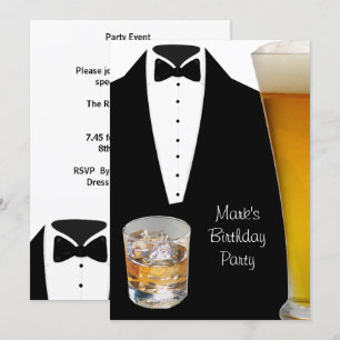 Invitation Fête d'anniversaire Hommes Bière Whisky Smoking