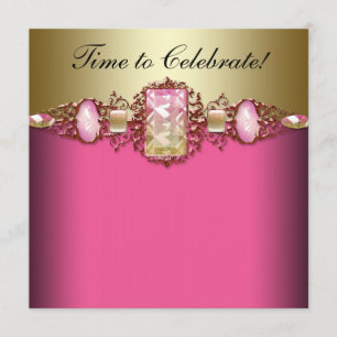 Invitation Fête d'anniversaire Hot Pink et Gold