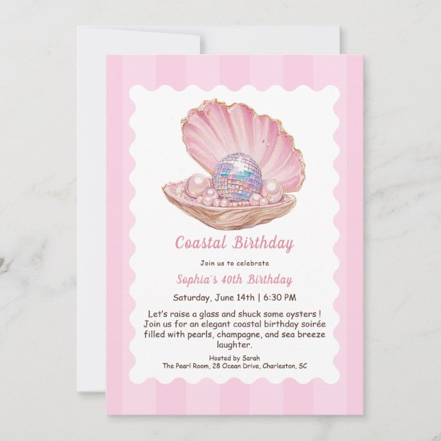 Invitation Fête d'anniversaire huître | Disco élégant côtier  (Devant)