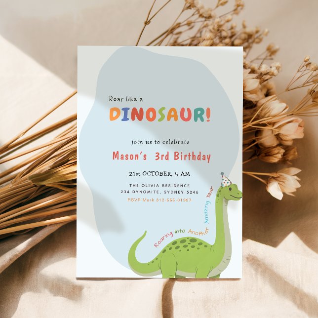 Invitation Fête d'anniversaire "Hurler comme un dinosaure" 3e (Créateur téléchargé)