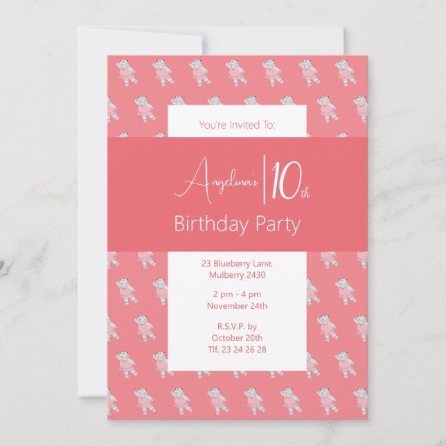 Invitation Fête d'anniversaire Illusima Ballerine Hippopotame (Devant)