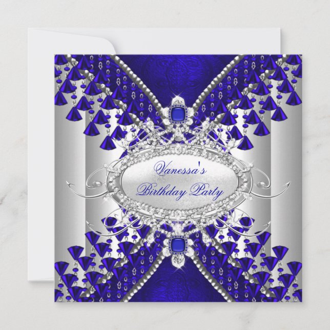 Invitation Fête d'anniversaire Image de perles de diamant ble (Devant)