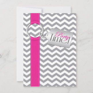 Invitation Fête d'anniversaire IMPRIMÉE RIBBON rose gris blan